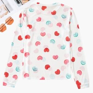 4004. Heart Print Long Sleeve Mesh Shirt